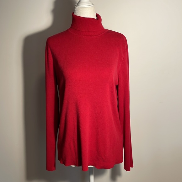 CHICO’S “DARCY” RED TURTLENECK SWEATER “Renaissance” RIBBED SIDES Size 2 - Picture 6 of 10
